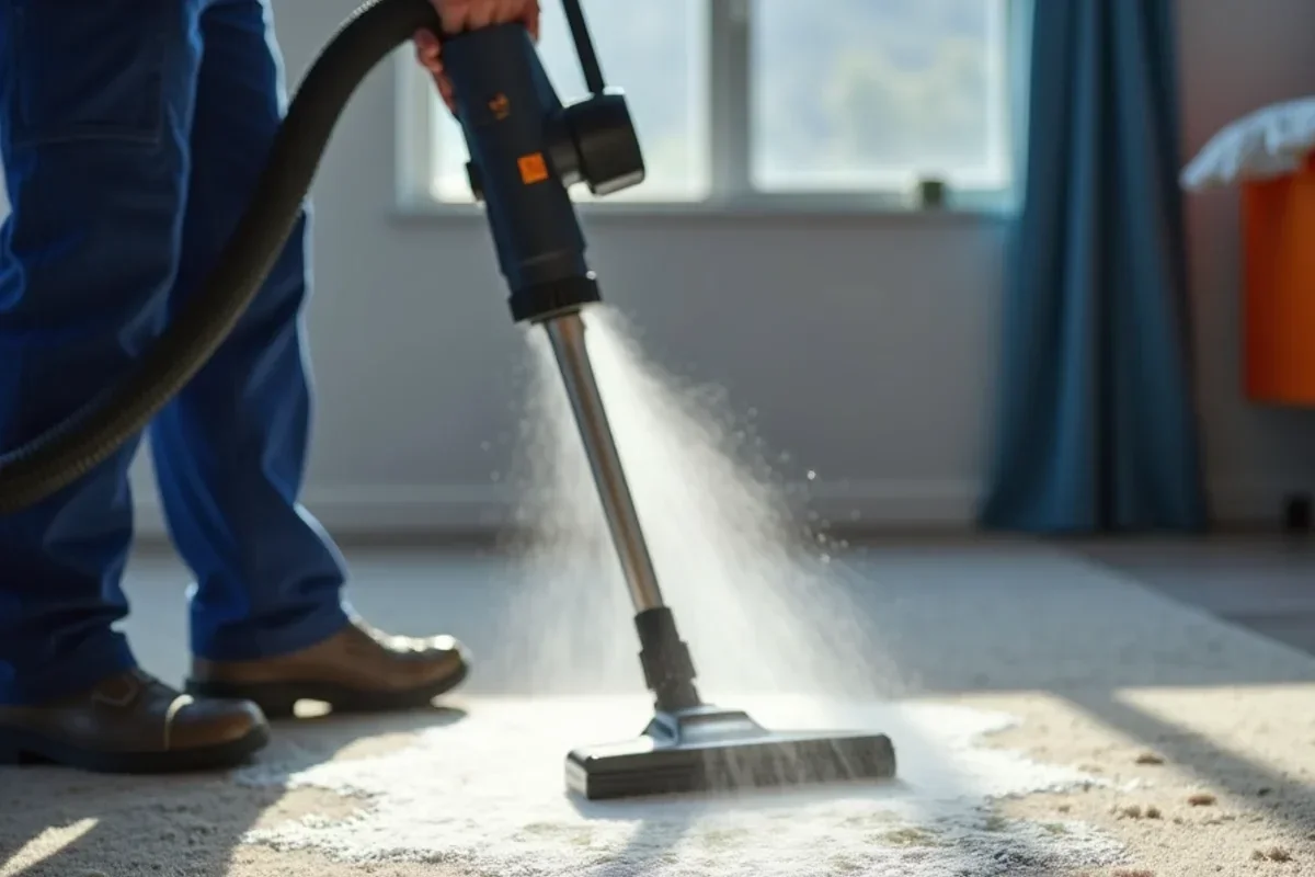 Commercial water extraction wand removing water from carpet within hours of pipe burst