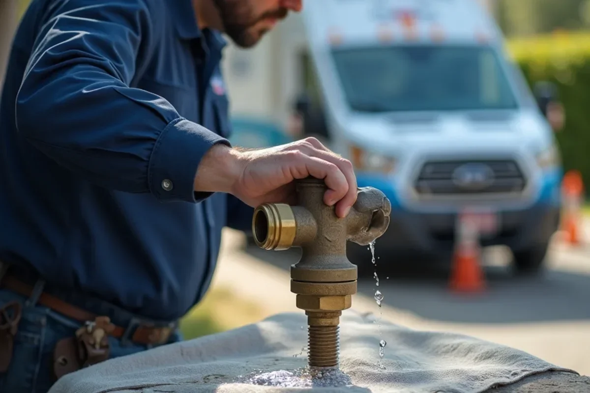 Quarter turn ball valve in the off position halting water supply to home