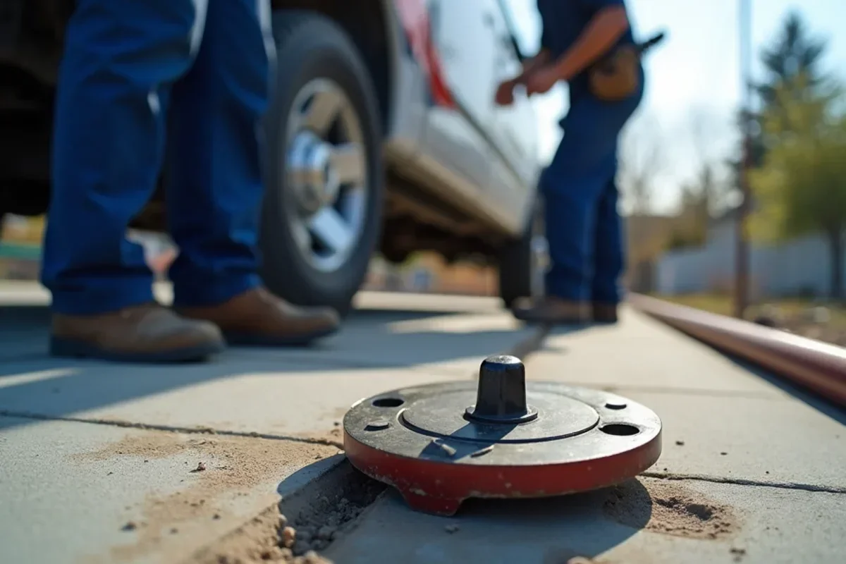 Acoustic pipe leak detector sensor pinpointing pressurized water line break beneath slab
