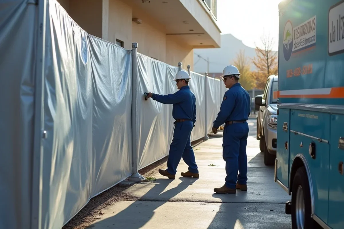 Containment barrier separating active structural drying zone from living quarters
