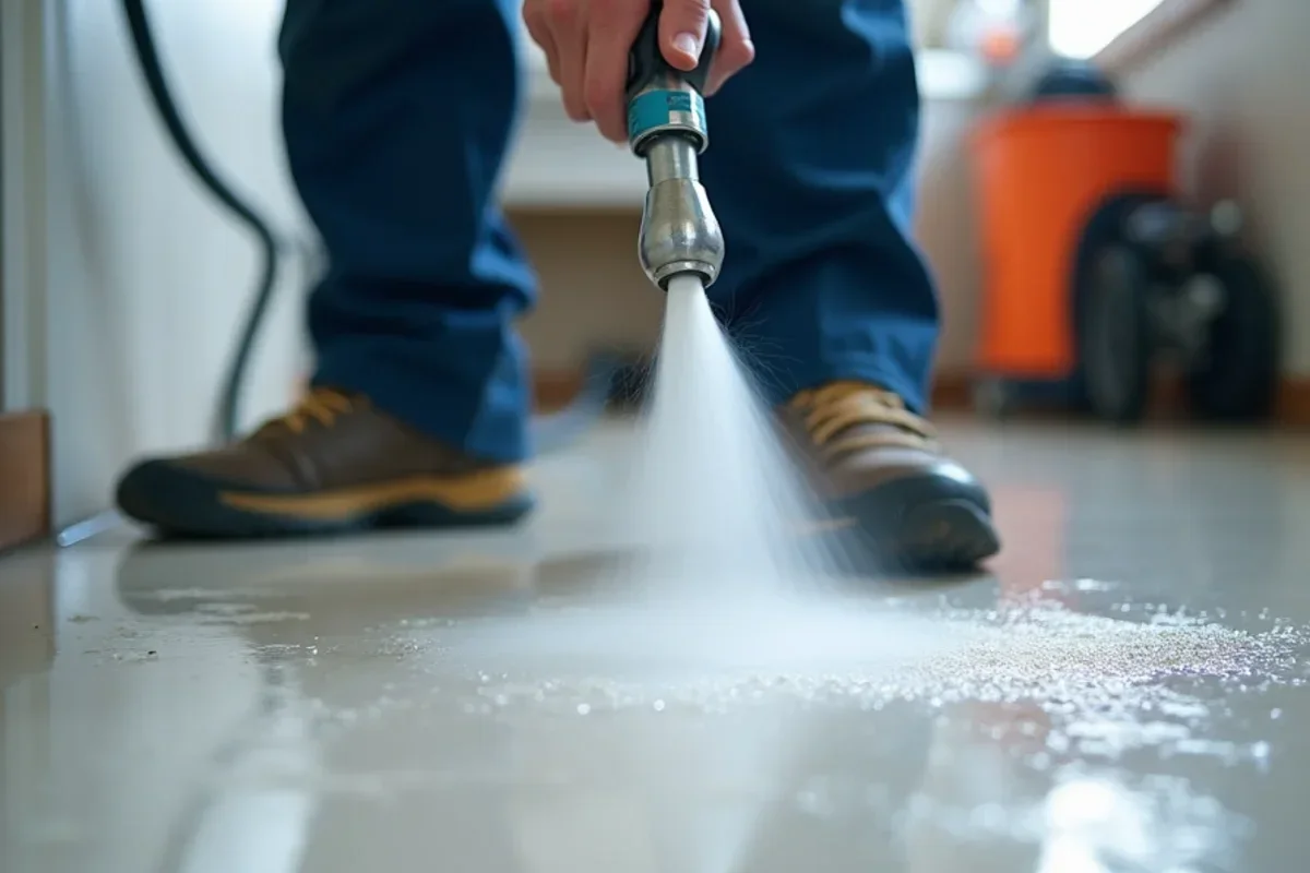 Applying broad-spectrum antimicrobial biocide to subfloor following water extraction