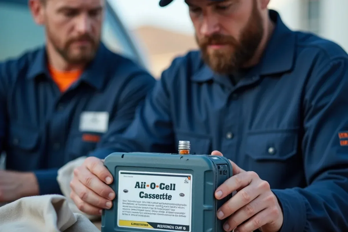 Air-O-Cell cassette attached to calibrated high-volume air sampling pump collecting air sample