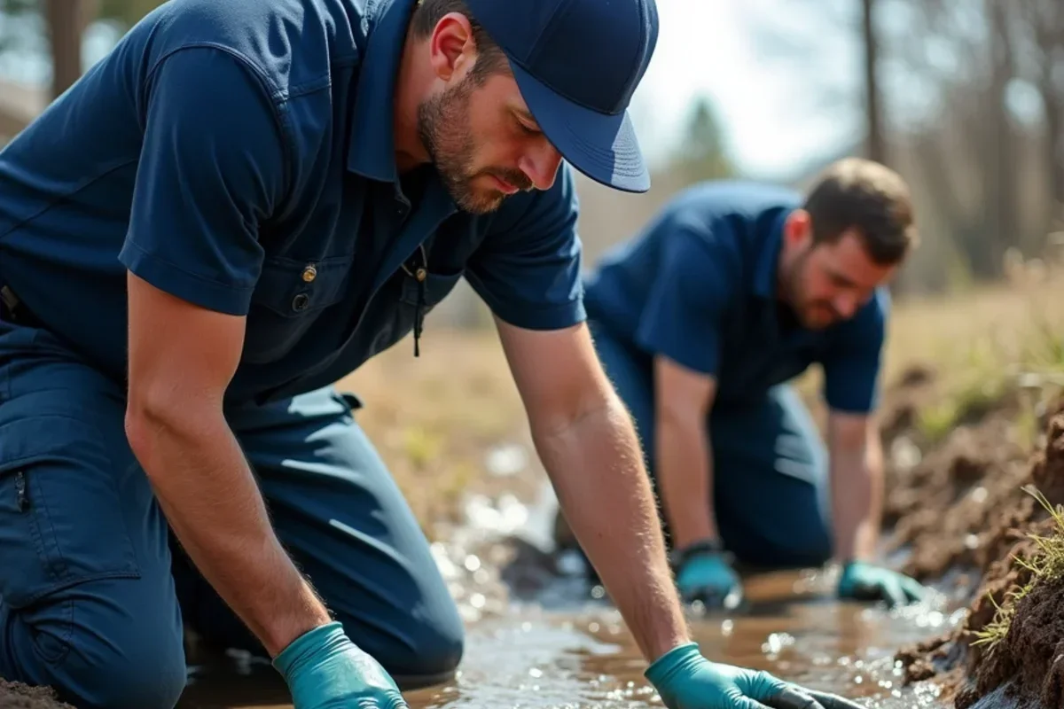 Extracting water from flooded basement floor near irrigation canal in Harrisville