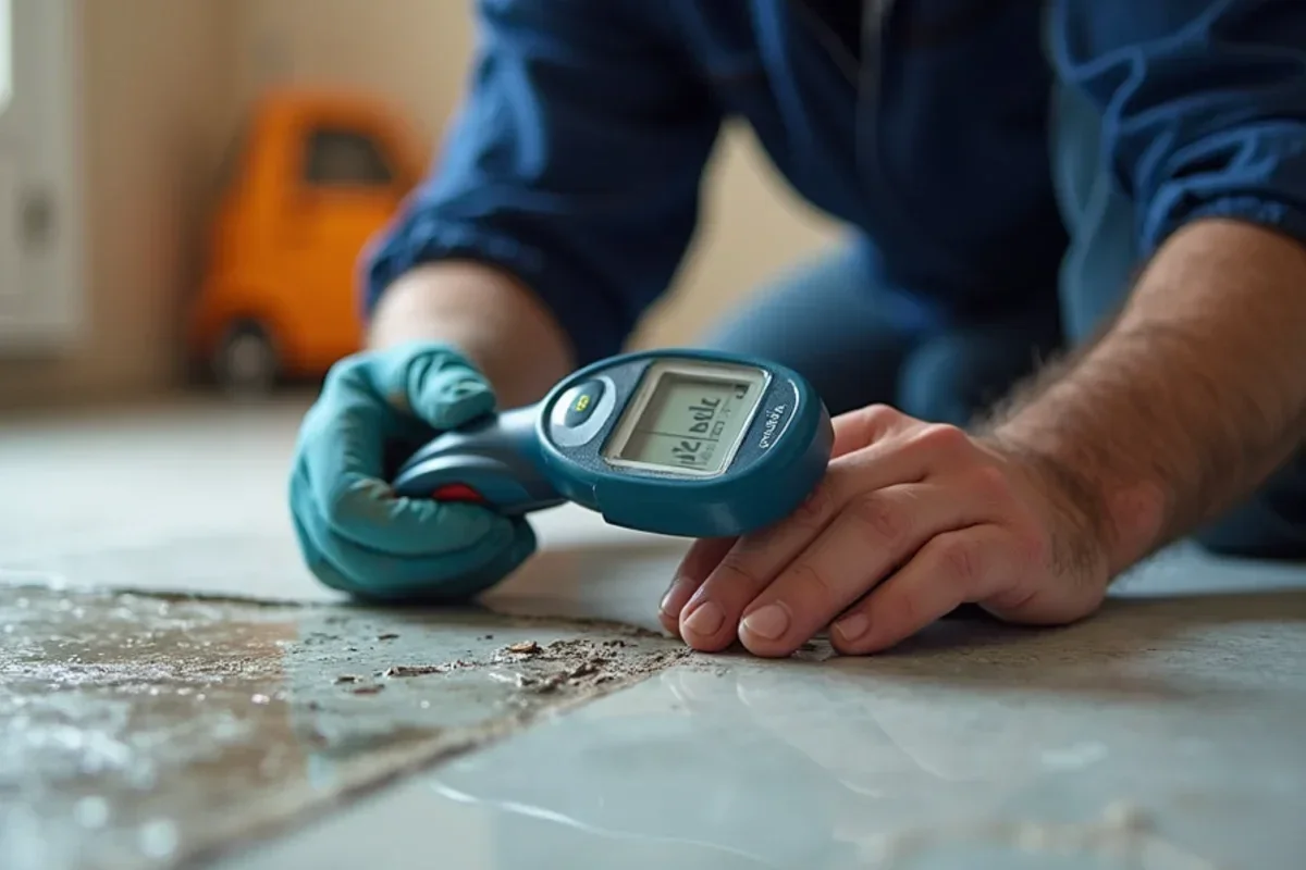 Checking moisture levels in subfloor after complete water extraction in Harrisville