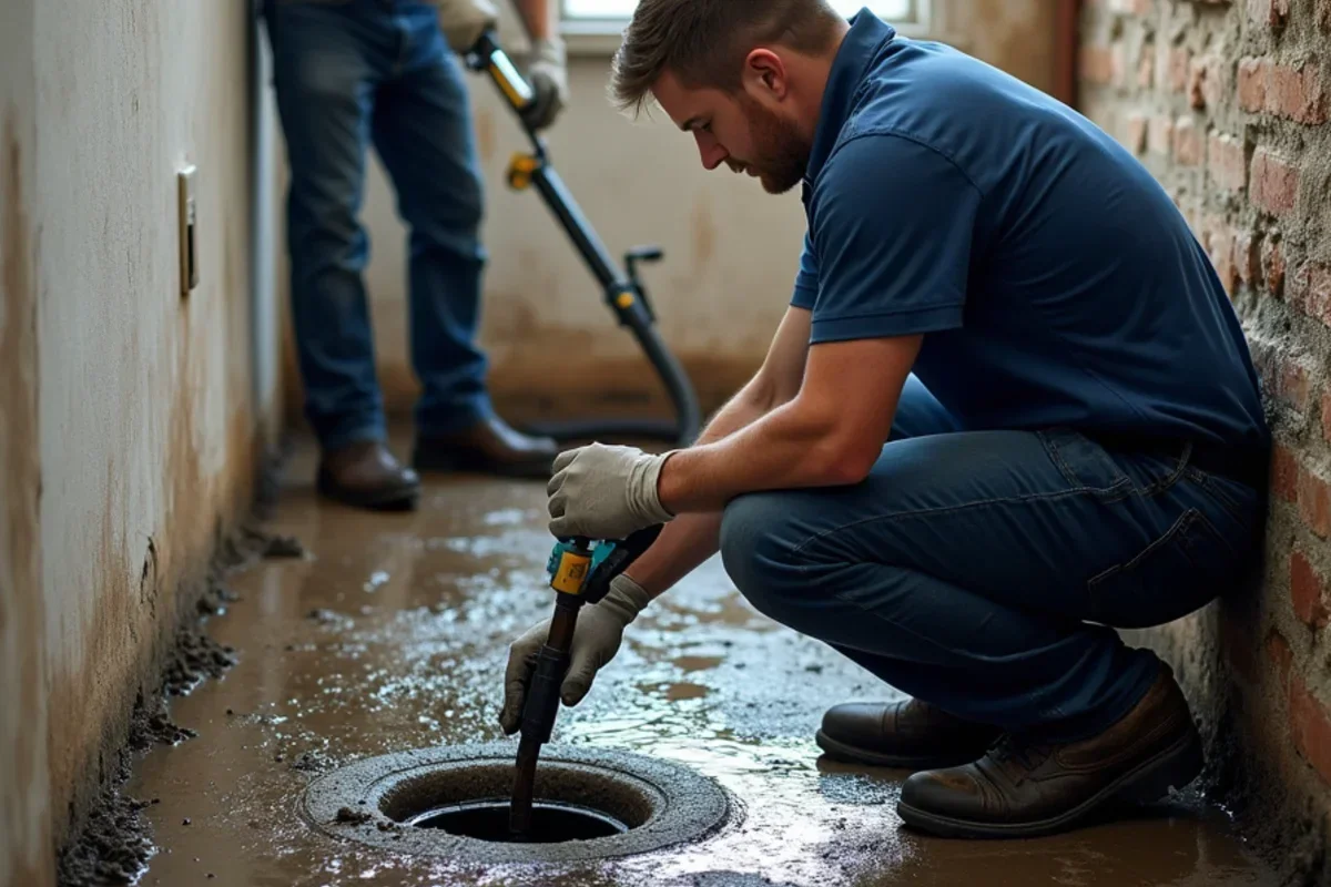Pumping groundwater seepage out of an older rural home basement in Marriott-Slaterville
