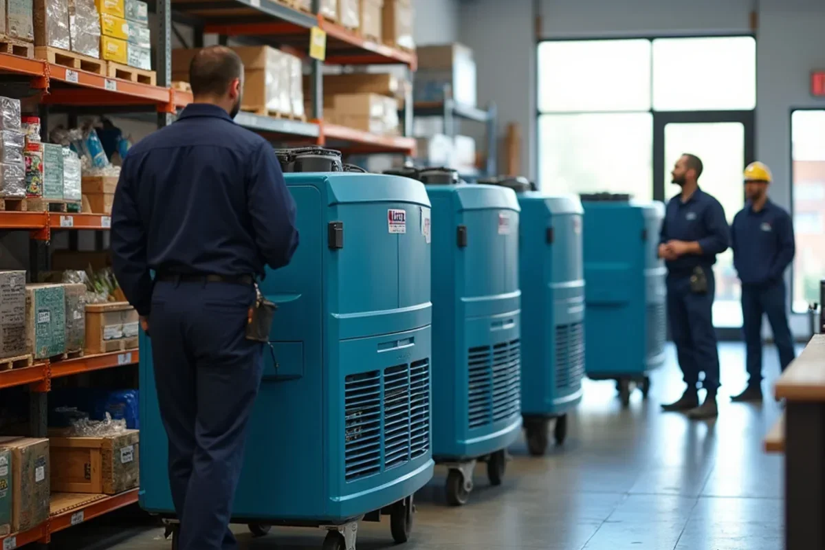 Large capacity desiccant dehumidifiers running in flooded commercial retail facility