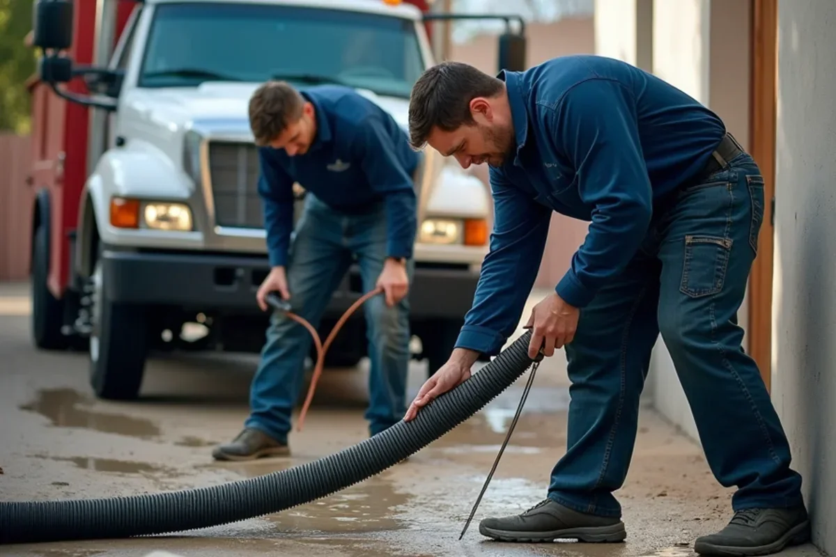 Truck mounted extraction hose removing water from flooded basement floor in Roy Utah