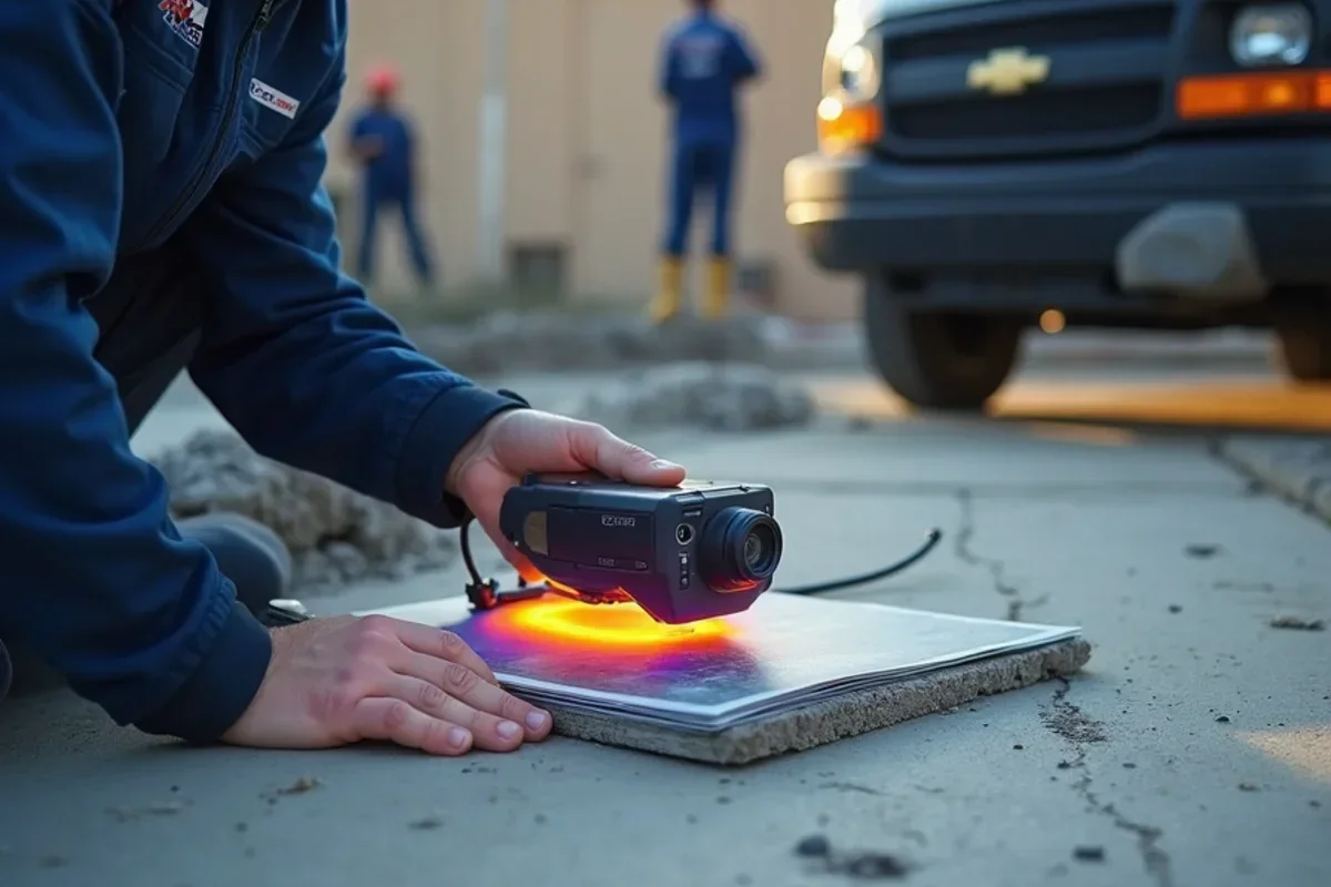 Thermal camera scanning concrete foundation slab for moisture wicking in Syracuse
