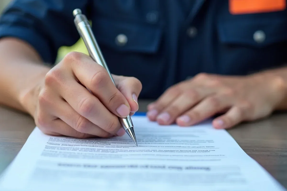Homeowner signing insurance work authorization for direct insurance billing