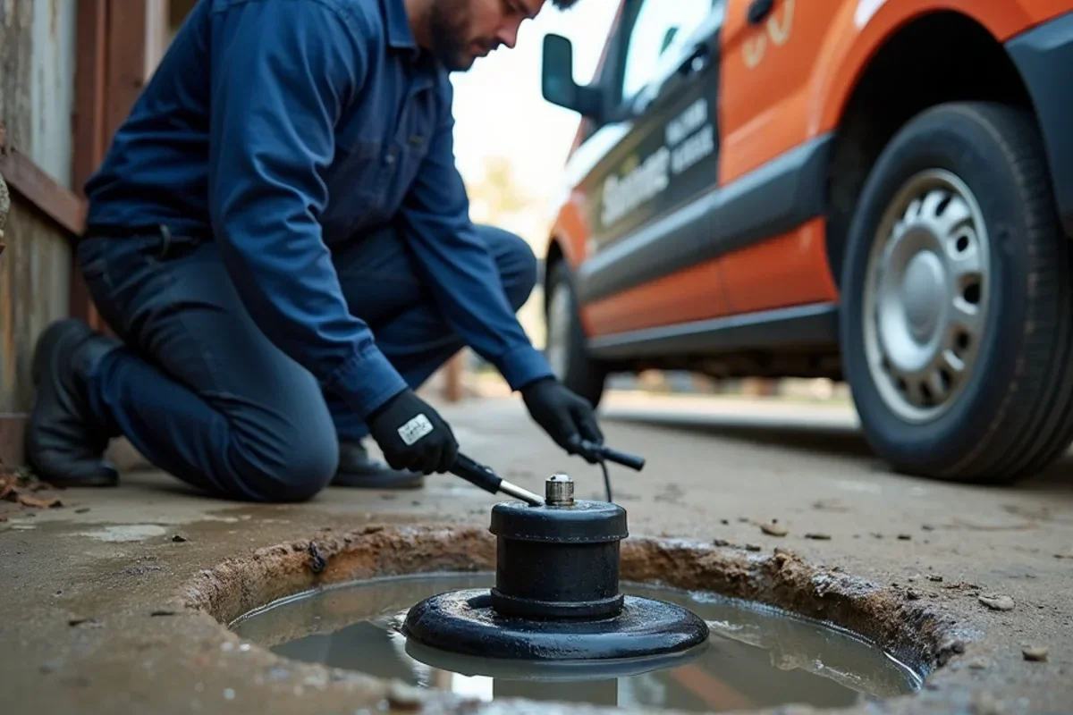 Failed sump pump pit overflowing water onto concrete basement floor in Weber County